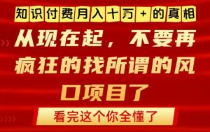 知识付费月入10个W的真相，做网创项目这一个就够了，不要再疯狂的找所谓的风口项目【揭秘】-木子聊项目