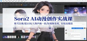 Sora2 AI动漫创作实战课：账号注册/提示词/人物声画一致/短视频变现，轻松出爆款-木子聊项目