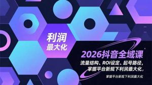 2026抖音全域课，流量结构、ROI设定、起号路径，掌握平台新规下利润最大化-木子聊项目
