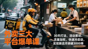外卖三大平台爆单课，30天打法、活动策划、流量加权，快速冷启动，实现新店月销破3000单-木子聊项目