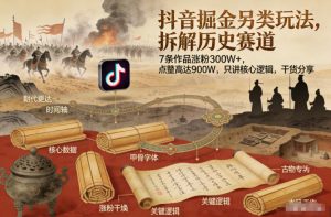 抖音掘金另类玩法，拆解历史赛道，7条作品涨粉300W+，点赞量高达900W，只讲核心逻辑，干货分享-木子聊项目