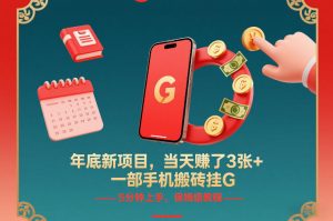 年底新项目，当天賺了3张+，一部手机搬砖挂G，5分钟上手，保姆级教程【揭秘】-木子聊项目