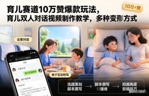 育儿赛道10万赞爆款玩法,育儿双人对话视频制作教学,多种变现方式-木子聊项目