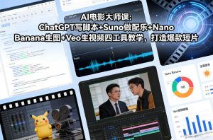 AI电影大师课:ChatGPT写脚本+Suno做配乐+Nano Banana生图+Veo生视频,打造爆款短片-木子聊项目