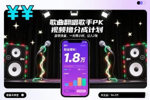 歌曲翻唱歌手PK视频撸分成计划，自带流量，一天两小时，日入2张-木子聊项目