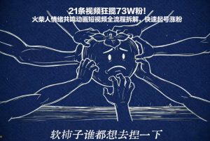 21条视频狂揽73W粉！火柴人情绪共鸣动画短视频全流程拆解，快速起号涨粉-木子聊项目