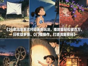 26年治愈系农村动画新玩法，播放量轻松破百万，日收益多张，0门槛操作，打造流量密码-木子聊项目