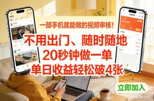 一部手机就能做的视频审核！不用出门，随时随地，20秒钟做一单，单日收益轻松破4张【揭秘】-木子聊项目