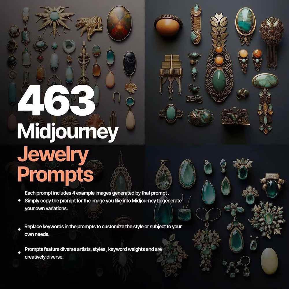 图片[1]-463个Midjourney珠宝摄影提示词：覆盖全品类珠宝，AI设计秒出专业效果-木子聊项目