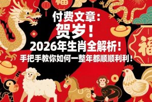 付费文章：贺岁！2026年生肖全解析！手把手教你如何一整年都顺顺利利！-木子聊项目