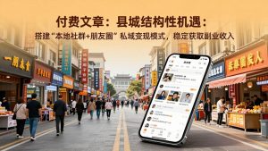 付费文章：县城结构性机遇：搭建“本地社群+朋友圈”私域变现模式，稳定获取副业收入-木子聊项目