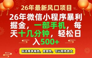 26年微信小程序最暴利玩法，每天十几分钟，稳稳日入500+-木子聊项目
