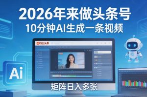 2026年来做头条号，10分钟AI生成一条视频，矩阵日入多张-木子聊项目