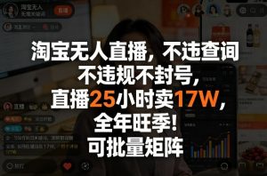 淘宝无人直播，不违规不封号，直播25小时卖17W，全年旺季！可批量矩阵【揭秘】-木子聊项目