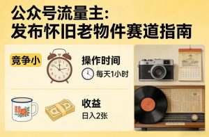 公众号流量主之发布怀旧老物件赛道，竞争小，每天操作1小时，日入2张-木子聊项目