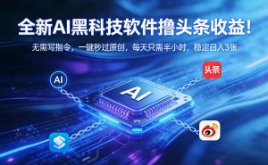 全新AI黑科技软件撸头条收益！无需写指令，一键秒过原创，每天只需半小时，稳定日入3张【揭秘】-木子聊项目