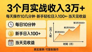 3个月实战收入3万+，每天操作10几分钟，新手轻松日入100+，当天见收益-木子聊项目
