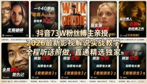 抖音73W粉丝博主亲授,2026最新影视解说实战教学,全程听话照做,直通精选独家-木子聊项目