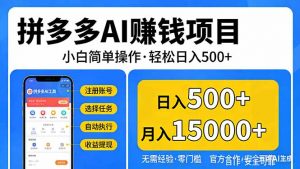 拼多多AI赚钱项目，小白简单操作，轻松日入500＋【独家视频教程】-木子聊项目