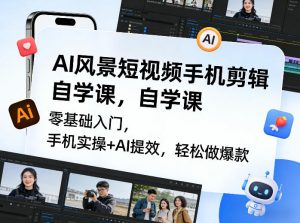 AI风景短视频手机剪辑自学课,零基础入门,手机实操+AI提效,轻松做爆款-木子聊项目