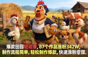 爆款田园轻动漫，87个作品涨粉342W，制作流程简单，轻松制作爆款，快速涨粉变现-木子聊项目