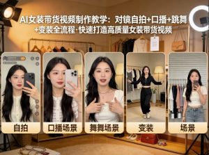 AI女装带货视频制作教学,对镜自拍、口播、跳舞、变装全流程,快速打造高质量女装带货视频-木子聊项目