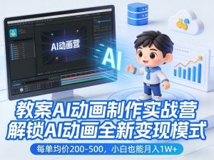 教案AI动画制作实战营，解锁AI动画全新变现模式，每单均价200-500，小白也能月入1W+-木子聊项目
