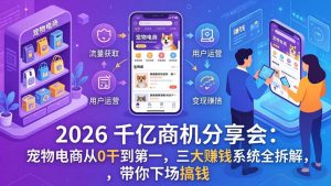 2026 千亿商机分享会：宠物电商从0干到第一，三大赚钱系统全拆解，带你下场搞钱-木子聊项目