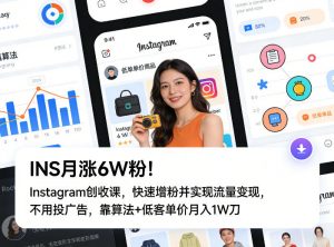 INS月涨6W粉!Instagram创收课,快速增粉并实现流量变现,不用用投广告,靠算法+低客单价月入1W刀-木子聊项目