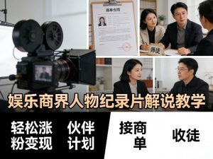 娱乐商界人物纪录片解说教学，轻松涨粉变现，伙伴计划，接商单，收徒等-木子聊项目