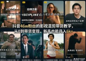 抖音46w粉丝的影视混剪带货教学,从0到带货变现,新手也能月入6k+-木子聊项目