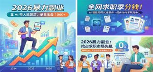 2026暴力副业:靠AI帮人改简历,单日收益1000+,全网求职季分钱-木子聊项目