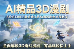 AI精品3D漫剧S级玄幻修正重返修仙界动画短剧全流程教学,全面解锁3D奇幻漫剧,零基础轻松上手-木子聊项目
