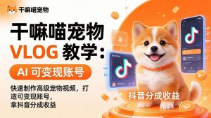 干嘛喵宠物 VLOG 教学:AI 快速制作高级宠物视频,打造可变现账号,拿抖音分成收益-木子聊项目