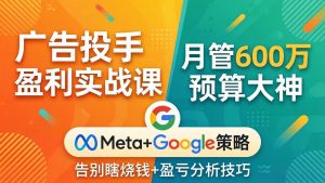 广告投手盈利实战课:月管600万预算大神,带你告别瞎烧钱,Meta+Google策略+盈亏分析-木子聊项目