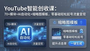 YouTube智能创收课：70+模块+AI自动化+缩略图模板，零基础轻松起号流量变现-木子聊项目