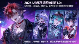 2026人物氛围插图特训班1.0：头部五官、人体动态、光影打光、藏色技法与半身插图创作全套教学-木子聊项目