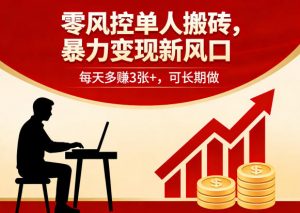 零风控单人搬砖，暴力变现新风口，每天多賺3张+，可长期做【揭秘】-木子聊项目