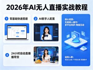 2026年AI无人直播实战教程,零基础也能快速搭建AI数字人无人直播间,实现24小时自动直播带货-木子聊项目