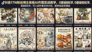 抖音17W粉丝博主亲授AI作图实战教学，0基础轻松学，可入创作者伙伴计划，接单收徒双增收-木子聊项目