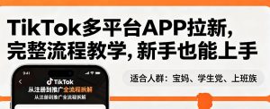 TikTok多平台APP拉新,完整流程教学,新手也能上手,轻松出海搞美金-木子聊项目