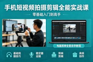 手机短视频拍摄剪辑全能实战课:零基础入门到高手,稳定器运镜+电脑剪映全套自学教程-木子聊项目