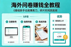 海外问卷賺钱全教程，0基础新手也能賺美刀，碎片时间就能做-木子聊项目