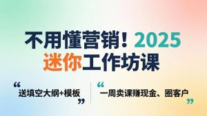 不用懂营销！2025 迷你工作坊课：送填空大纲 + 模板，一周卖课赚现金、圈客户-木子聊项目