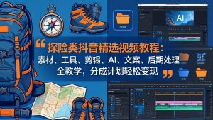 探险类抖音精选视频教程：素材、工具、剪辑、AI、文案、后期处理全教学，分成计划轻松变现-木子聊项目