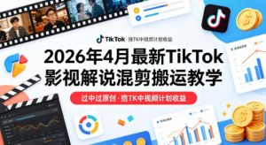 26年4月最新TikTok影视解说混剪搬运教学，过中过原创，撸TK中视频计划收益-木子聊项目