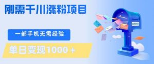 刚需千川涨粉项目，一部手机无需技术，单日变现1k+，当天做当天见收益【揭秘】-木子聊项目