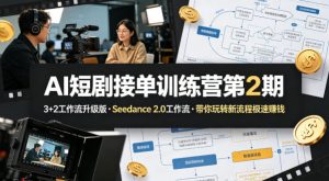 AI短剧接单训练营第2期,3+2工作流升级版,Seedance 2.0工作流,带你玩转新流程极速賺钱-木子聊项目