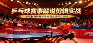 乒乓球赛事解说剪辑实战，从素材剪辑到账号变现全流程可复制-木子聊项目