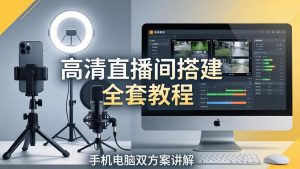 高清直播间搭建全套教程,手机电脑双方案讲解,设备选型调试多机位实操教学-木子聊项目